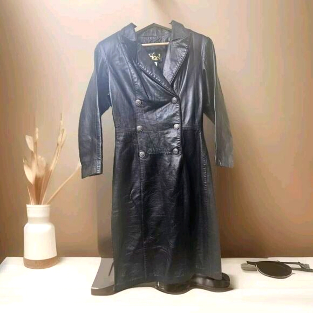 Vintage 80's Rafaell Los Angeles Prego Leather Dress Coat Size 9/10 NOWT